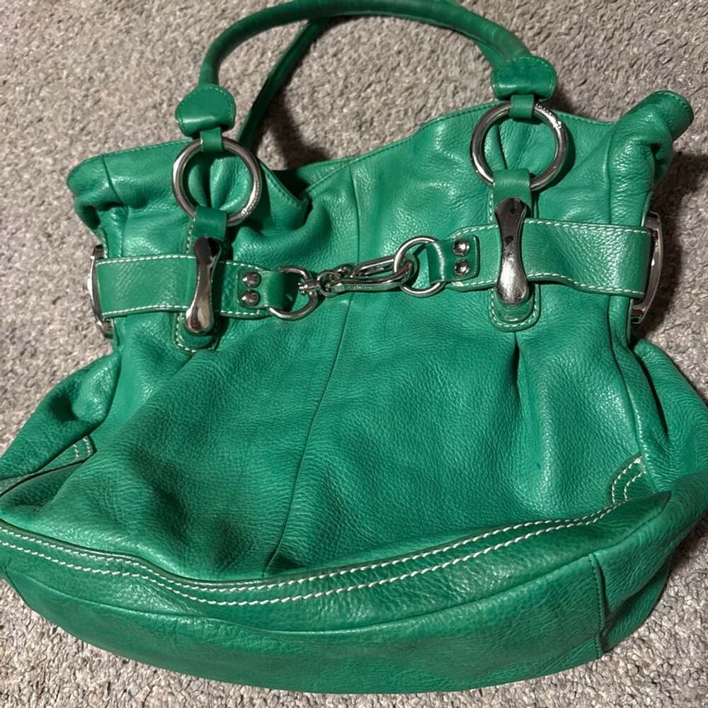 B. Makowsky Green Leather Slouchy Shoulder Bag Purse